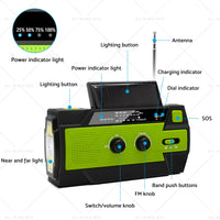 4000mAh Emergency Solar Hand Crank Weather Radio Power Bank Charger Flashlight