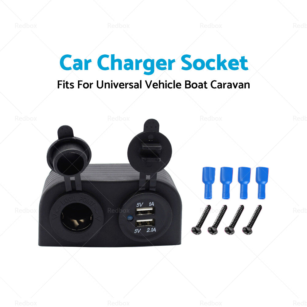 12V Dual USB Port Charger Socket Mount Panel Adapter Fits For Car Boat Caravan