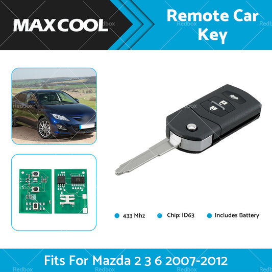 3 Buttons Complete Remote Car Key 433MHz ID63 80Bit Chip Fits For Mazda 2 3 6