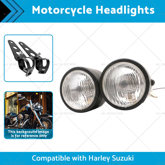 Twin Universal Black Headlight Motorcycle Double Dual Lamp Mount Street Fighter