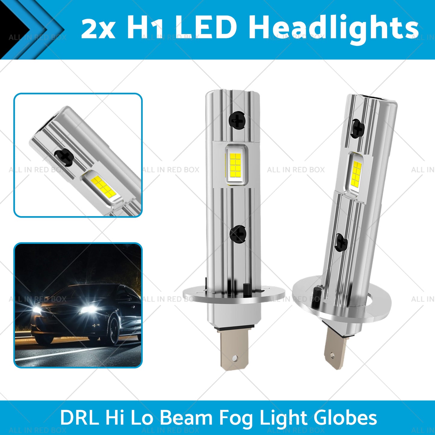 2x H1 LED Headlights DRL Hi Lo Beam Fog Light Globes 13W 6000K White Lamp Bulbs