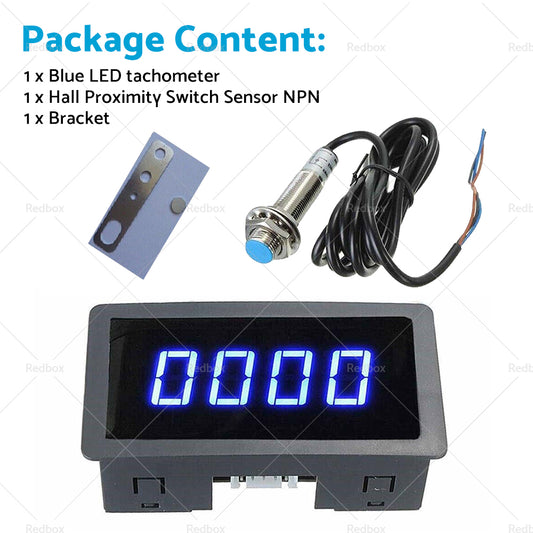 4 Digital LED Tachometer RPM Speed Meter + Hall Proximity Switch Sensor NPN Set