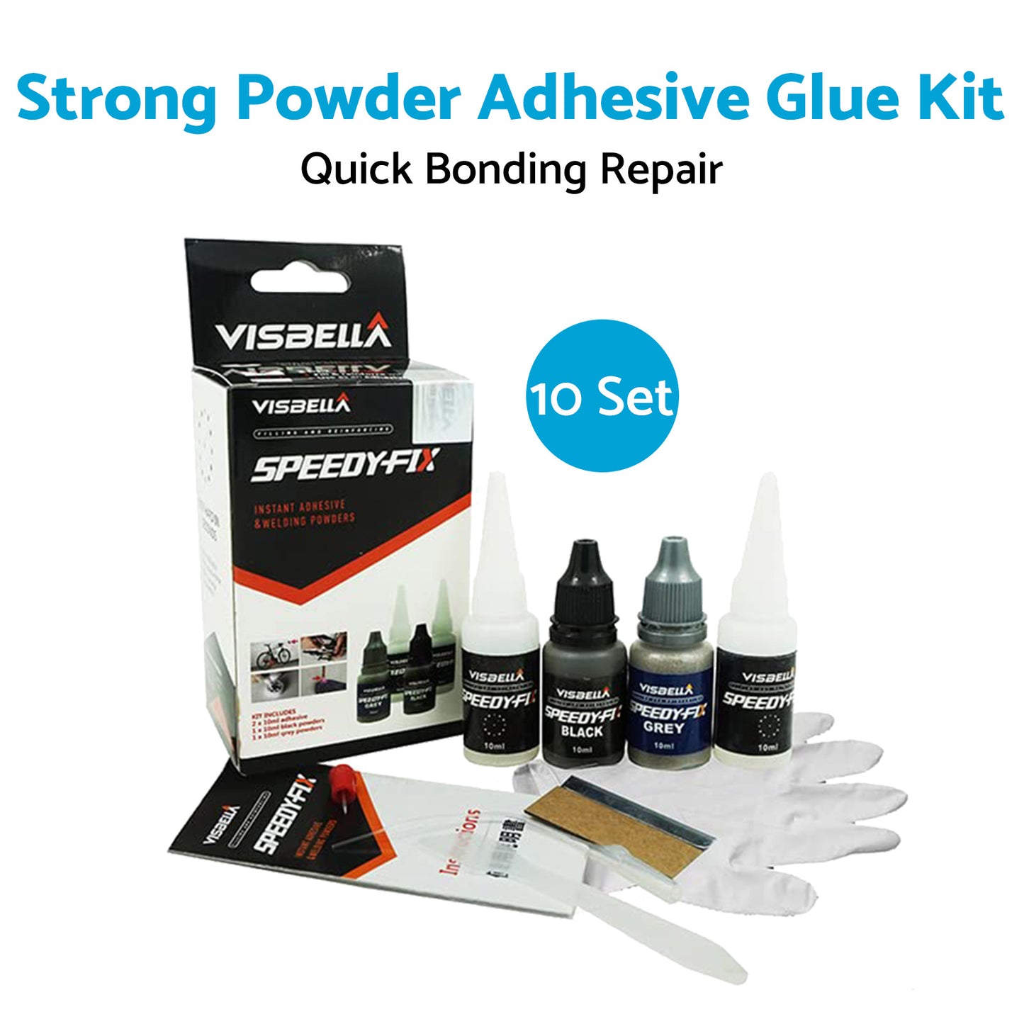 7 Seconds Quick Bonding Speedy Fix Repair 10xStrong Powder Adhesive Glue Kit Set