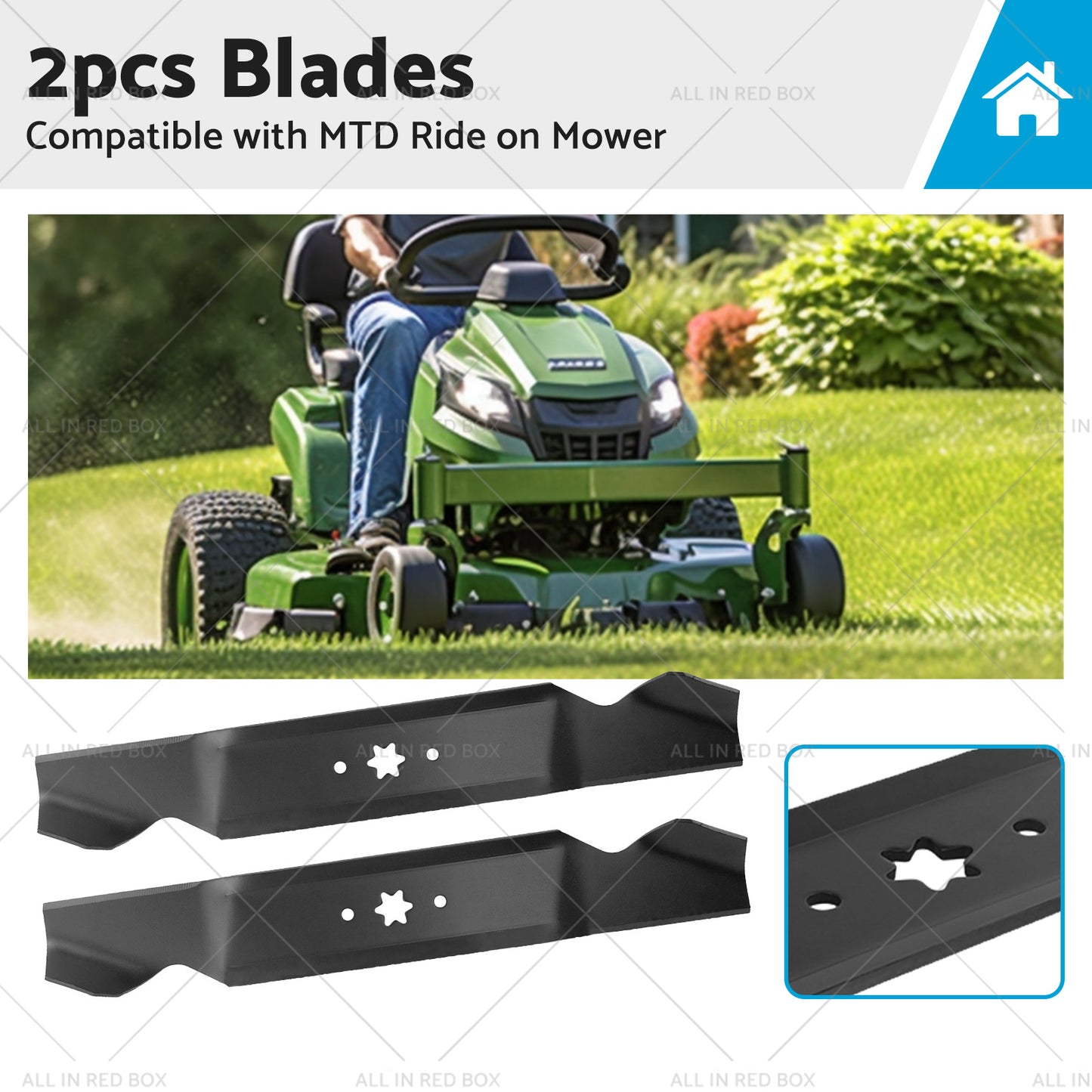 2x Blades Suitable for 38inch MTD Ride on Mowers 6 Point Centre Hole 742-0654