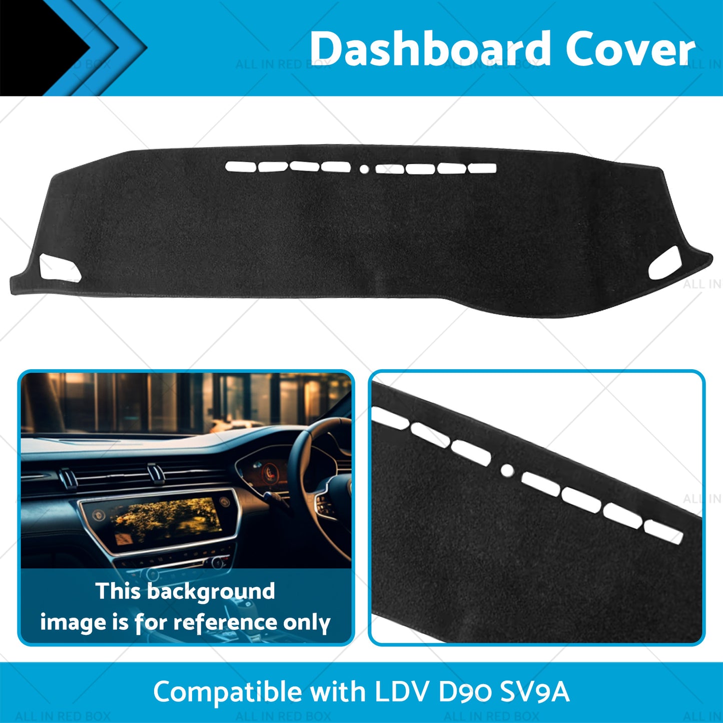 Non-Slip Dash Mat Suitable For LDV D90 SV9A 2017-2022 Dashboard Cover Black