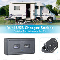 Dual USB Port Fast Charger Socket Power Outlet Panel 3. 1A For Motorcycle Car RV