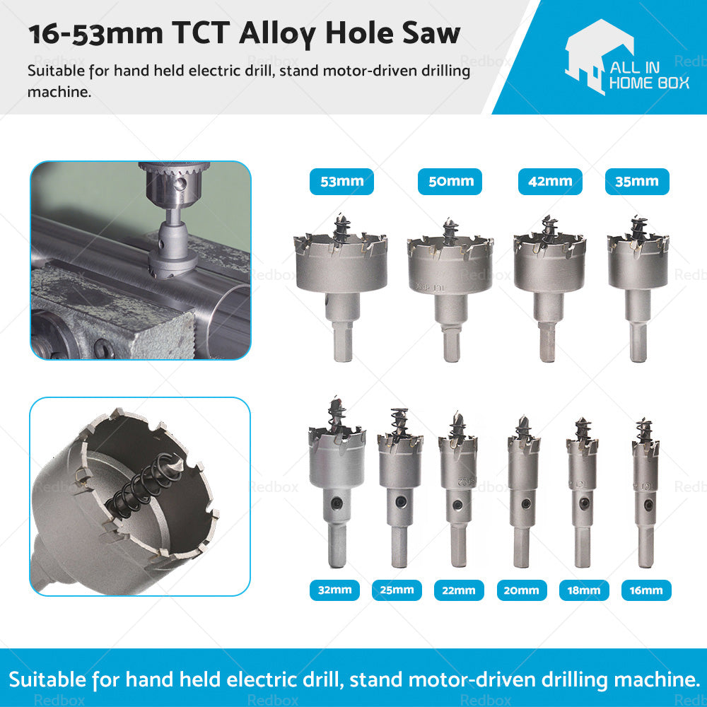 TCT Carbide Tip Hole Saw Carbide Metal Drill Bit Stainless Steel Cutter 16-53mm