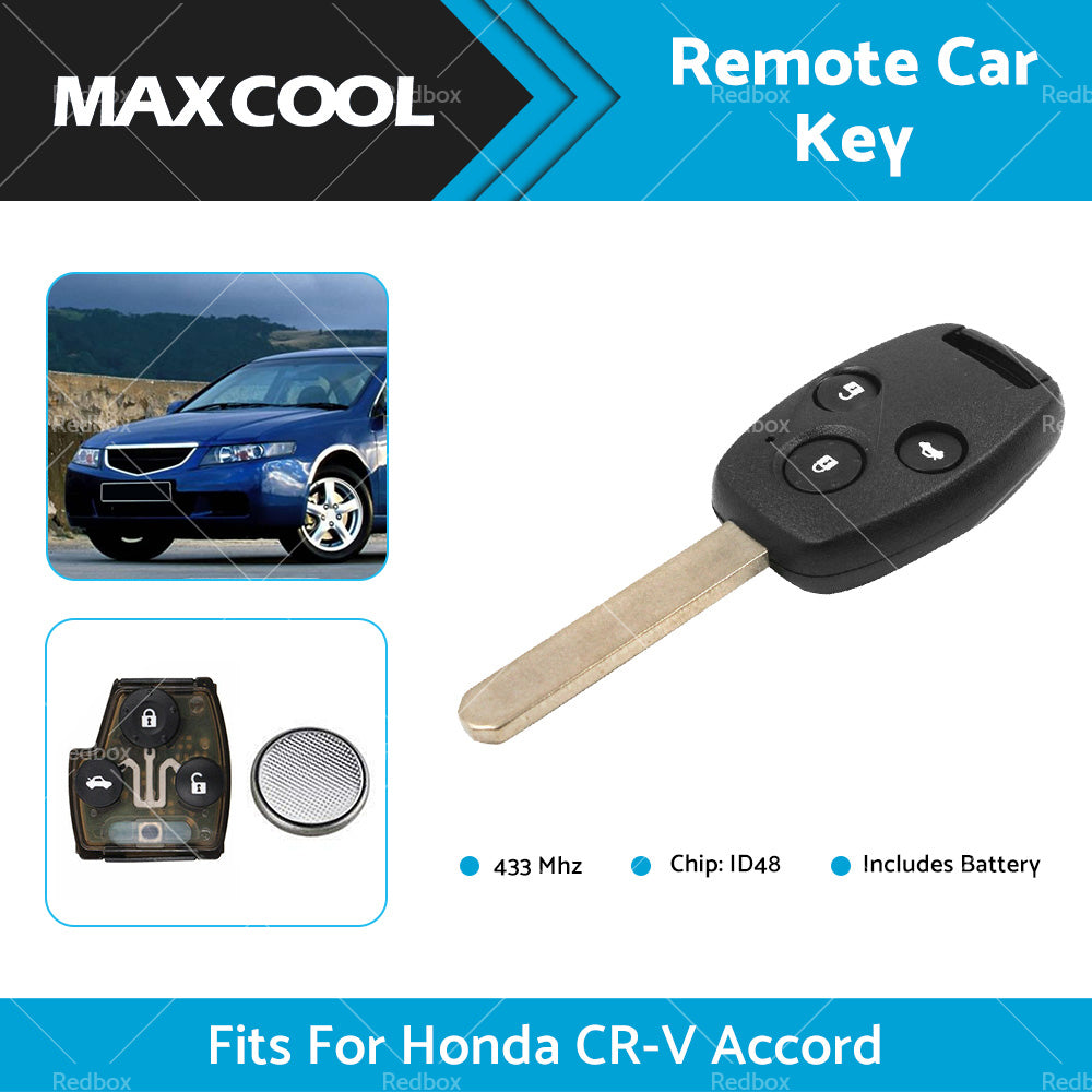 3 Buttons Remote Car Key 433Mhz ID48 Fits For Honda CR-V Accord G8D-382H-A