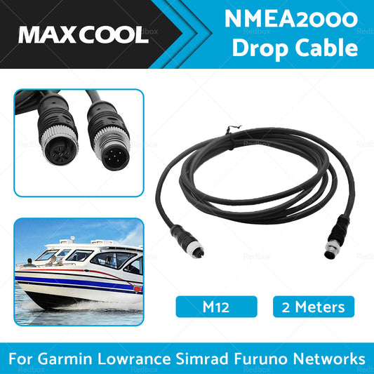 2m NMEA2000 Drop Cable Black 5-Core Female Straight Head to Male Straight Head