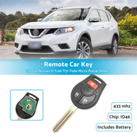 3 Buttons 433MHz Car Remote Key For Nissan X-Trail T31 Tiida Micra Pulsar Almera