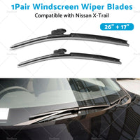 Wiper Blades Suitable for Nissan X-Trail T32 2014-2022 Front Pair 26inch  17inch