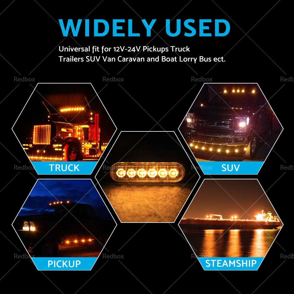 10 Pcs Amber Recovery Strobe 6 LED Lights Orange Grill Breakdown Flashing Beacon