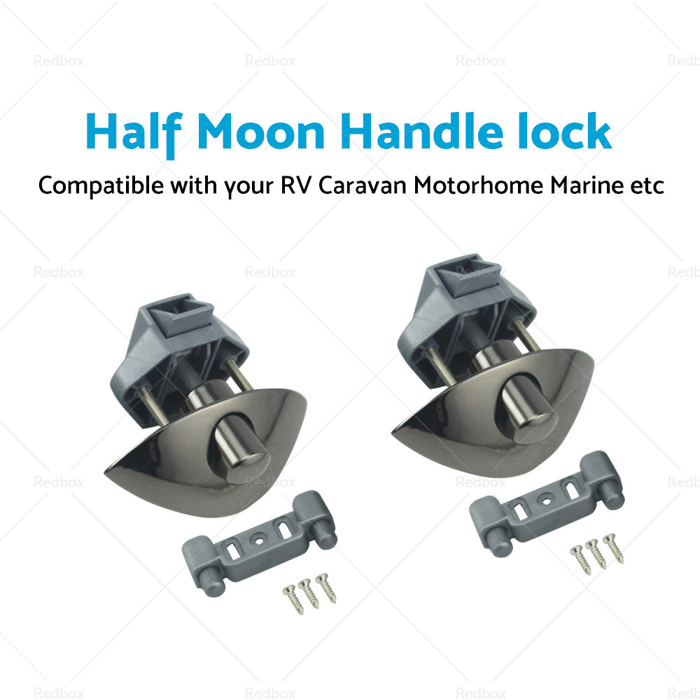 2x Zinc Alloy Half Moon Handle Push Lock Knob For Camper RV Kitchen Cabin Black