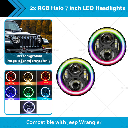 RGB Halo 7 inch LED Headlights Projector Hi Lo Beam DRL Suitable for Jeep GQ