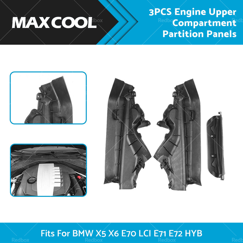 3PCS Engine Upper Compartment Partition Panels Fit For BMW X5 X6 E70 LCI E71 E72