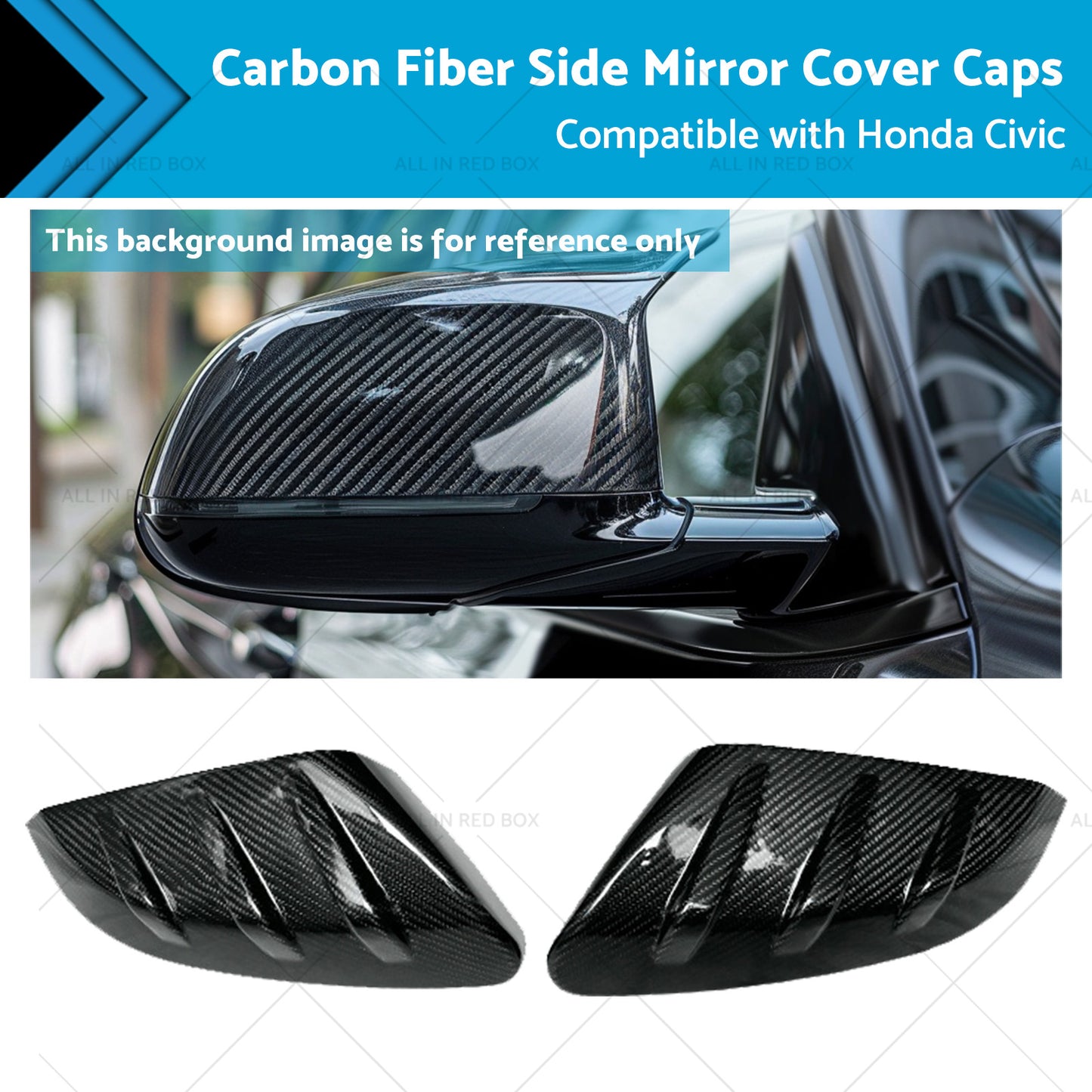 2x Carbon Fiber Side Mirror Cover Caps Suitable for 16-21 Honda Civic