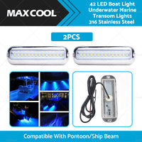 Pair 42LED Boat Light Stainless Steel Underwater Pontoon For Marine Boat Transom