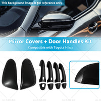 Black Mirror Covers  Door Handles Kit Suitable for Toyota Hilux 2015 - 2023