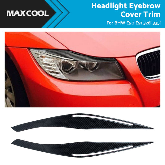 Carbon Fiber Headlight Eyebrow Eyelids Cover Trim Fits BMW E90 E91 328i 335i