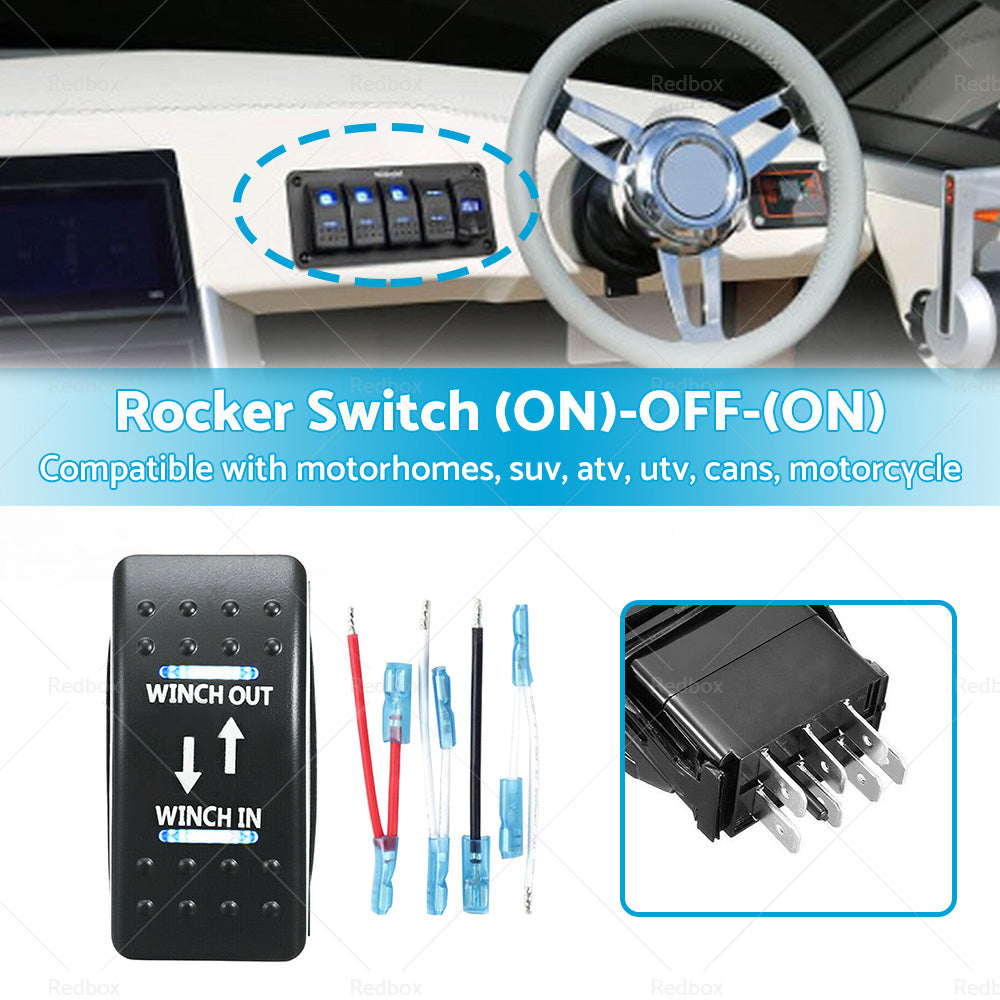 7-Pin Winch In Out Rocker Switch Blue LED Rocker Toggle Switch 12V-24V ON OFF ON