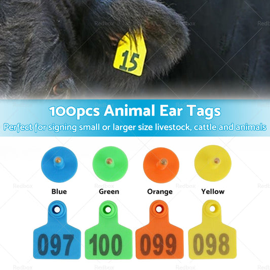 100x Small 5x4cm Livestock Ear Tags Plastic Numbered for Sheep, Cows, Pigs, Cattle