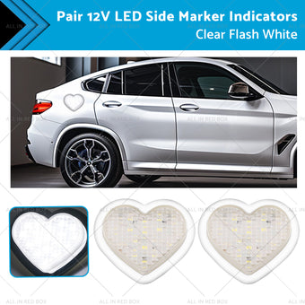 compare product Heart Pair 12V LED Side Marker Indicators Clear Flash White
