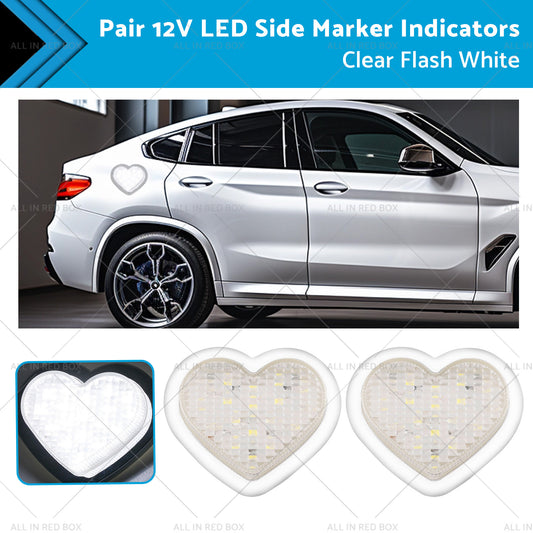 {{ Heart Pair 12V LED Side Marker Indicators Clear Flash White }} - Buy Car Parts Online at {{ Kaka Auto Parts }}.
