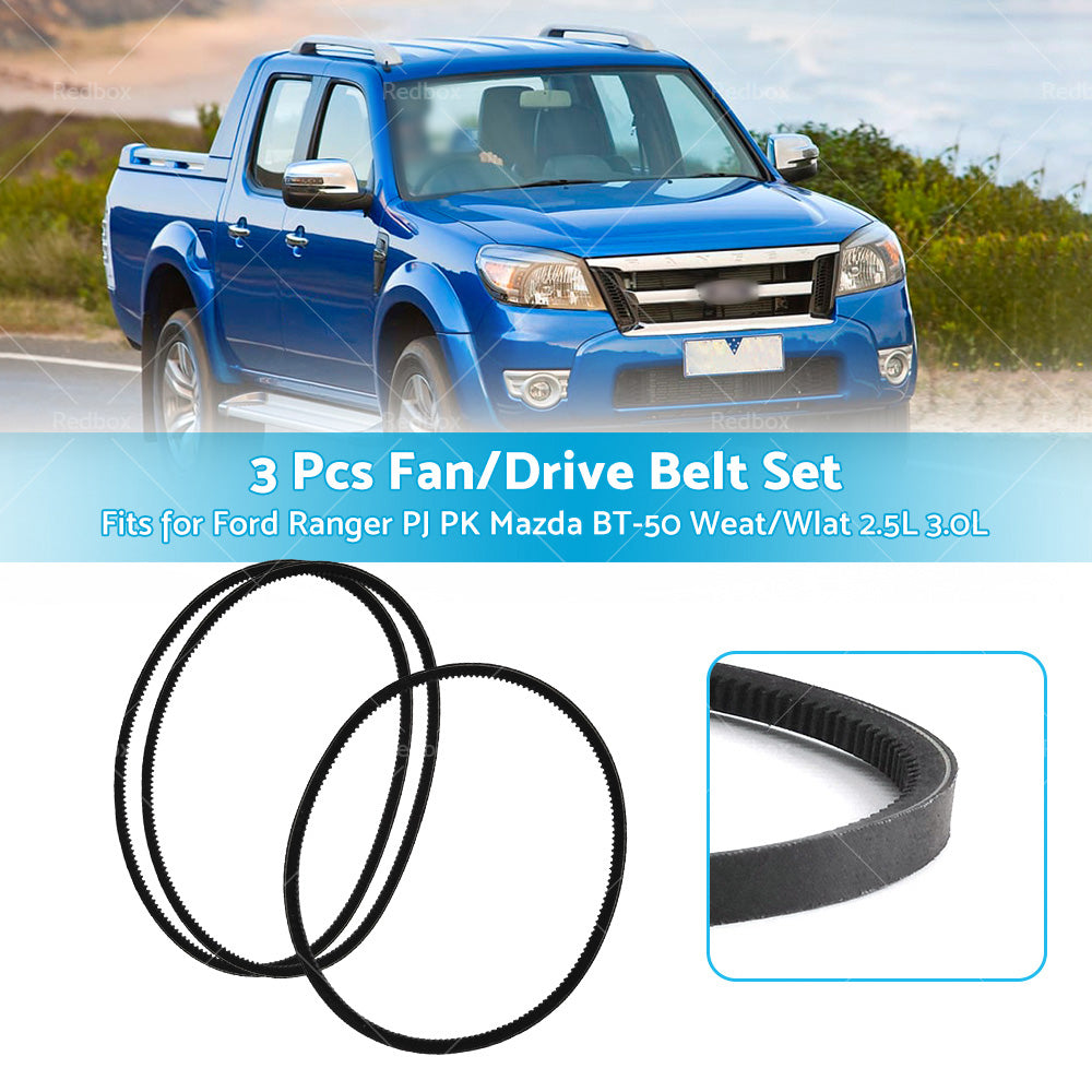 3x Drive Belt 13A1100 13A0975 Suitable for Ford Ranger PJ PK Mazda BT-50 2. 5 3. 0