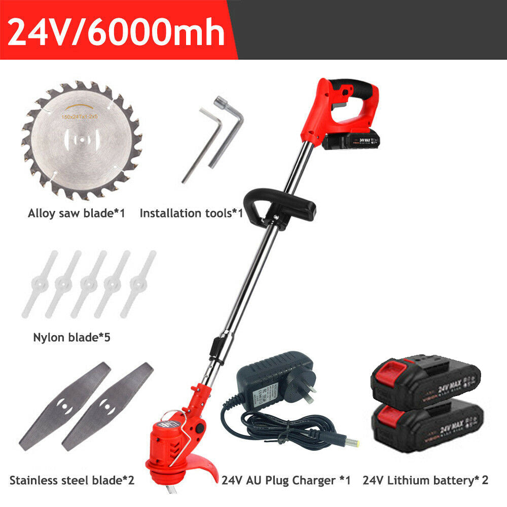 1/2 Battery Cordless Grass Trimmer Lawn Electric Whipper Snipper Strimmer 7Blade