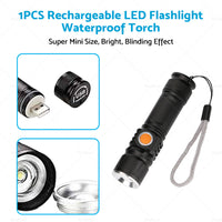 1pcs Black USB Rechargeable LED Flashlight Waterproof Torch Outdoor