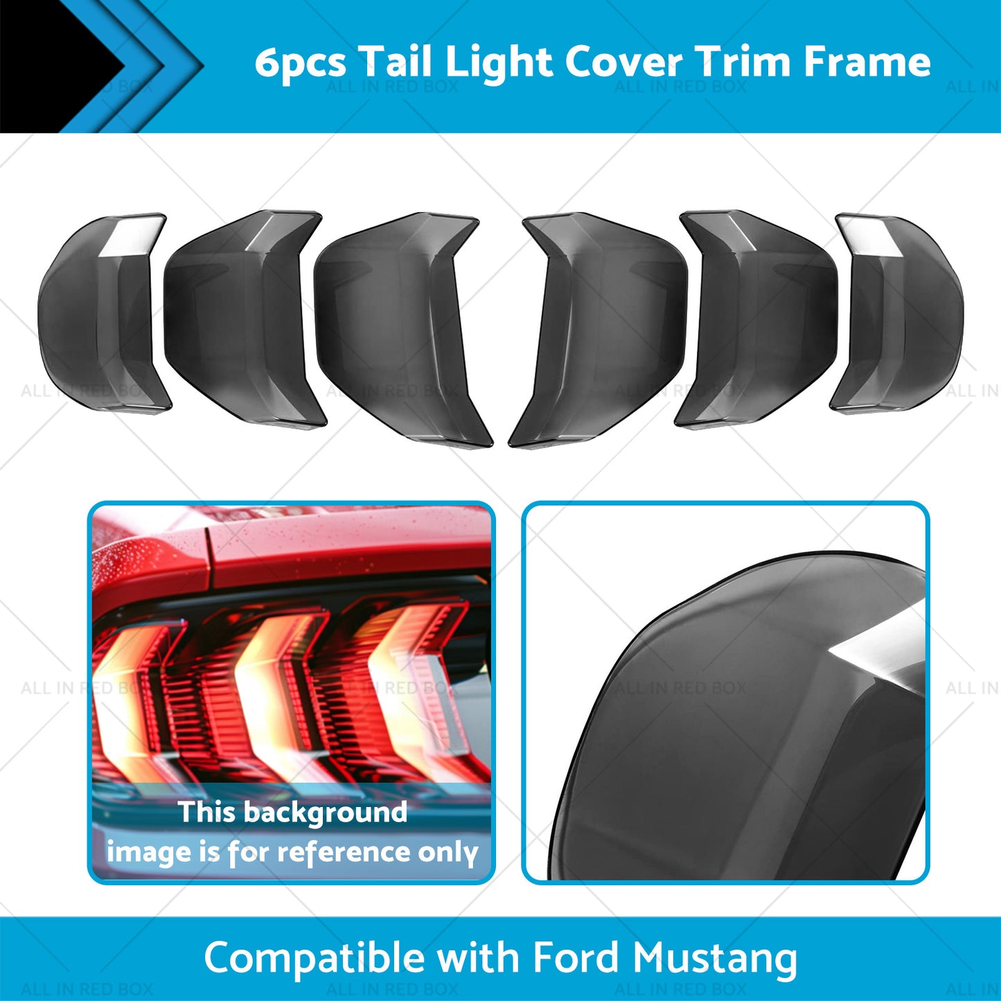 6pcs Car Tail Light Lamp Cover Trim Frame Suitable for Ford Mustang GT 2018-2022