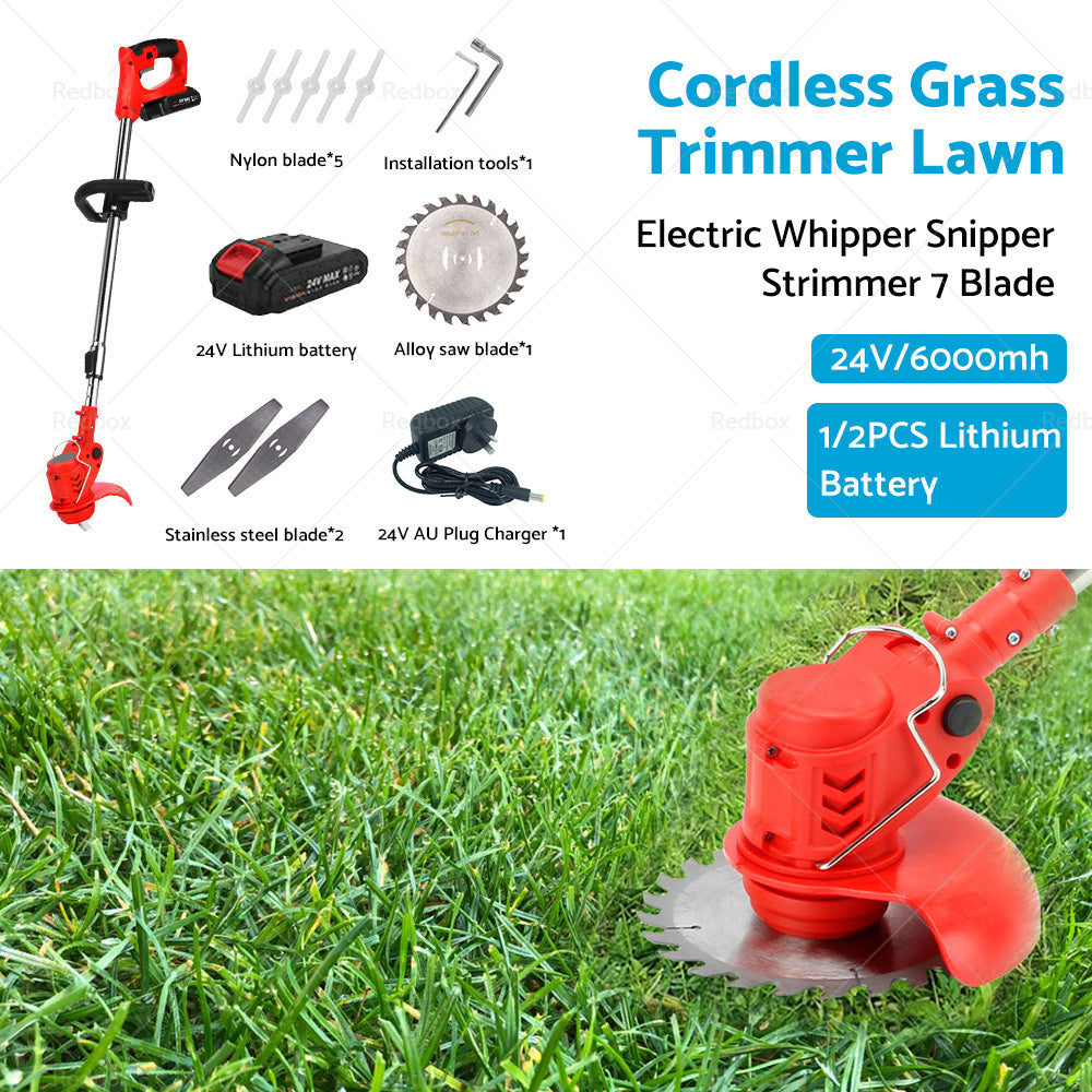 1/2 Battery Cordless Grass Trimmer Lawn Electric Whipper Snipper Strimmer 7Blade