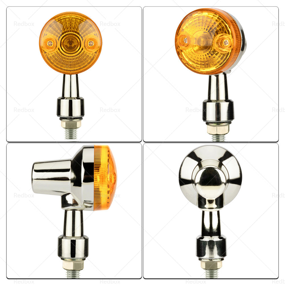 4x Chrome Motorcycle Turn Signal Lights Amber Indicators Blinker Universal Bulb