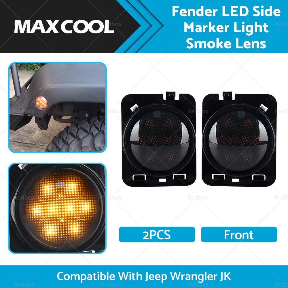 2PCS Front LED Side Marker Light Smoke Suitable For 2007-18 Jeep Wrangler JK