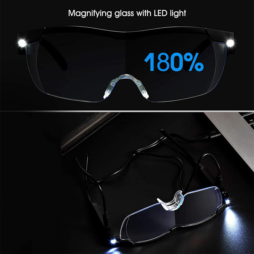 Unisex Magnifying Glasses Loupes 180percent HD Vision Magnifier With LED Lighting Lamp