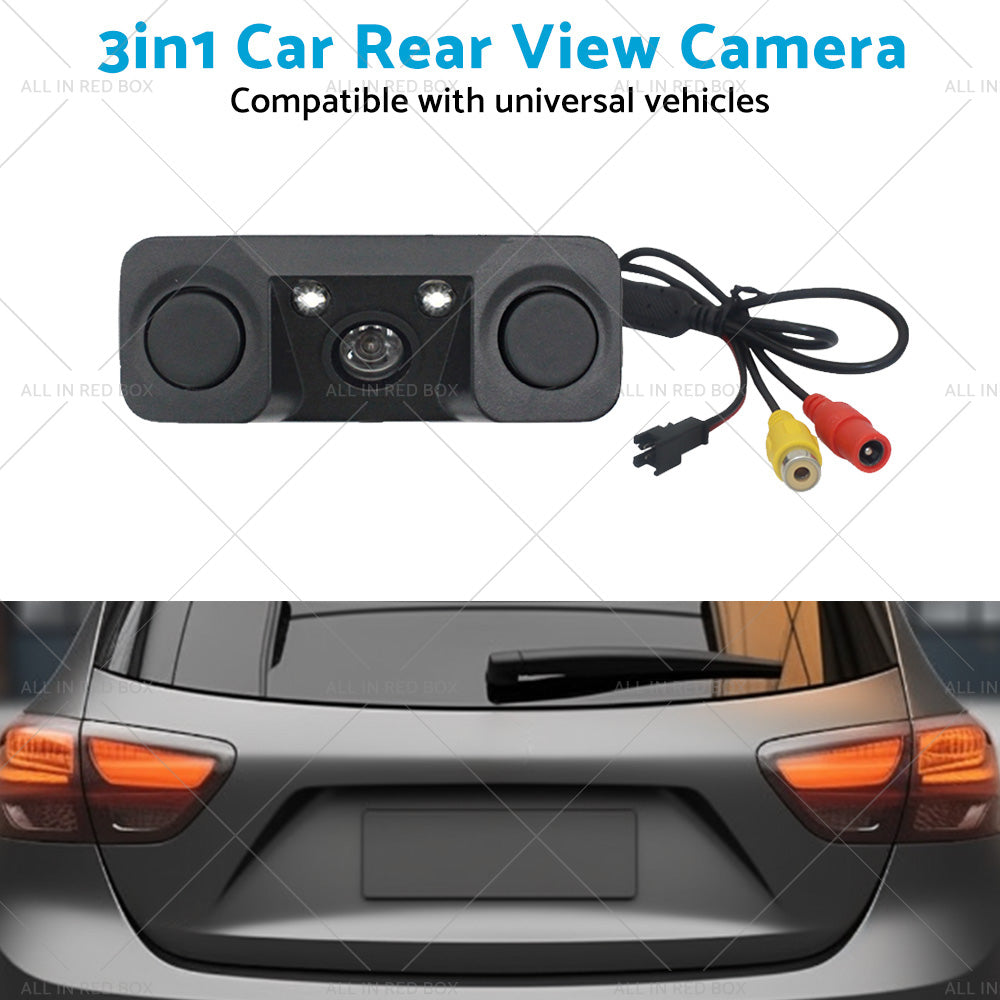 3in1 170¡ã Car Reverse Rear View Camera w  Backup Radar Parking Sensor Universal