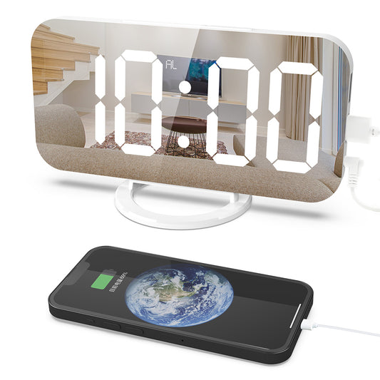 Digital Alarm Clock with Mirror LED Display Suitable for Wall & Bedroom