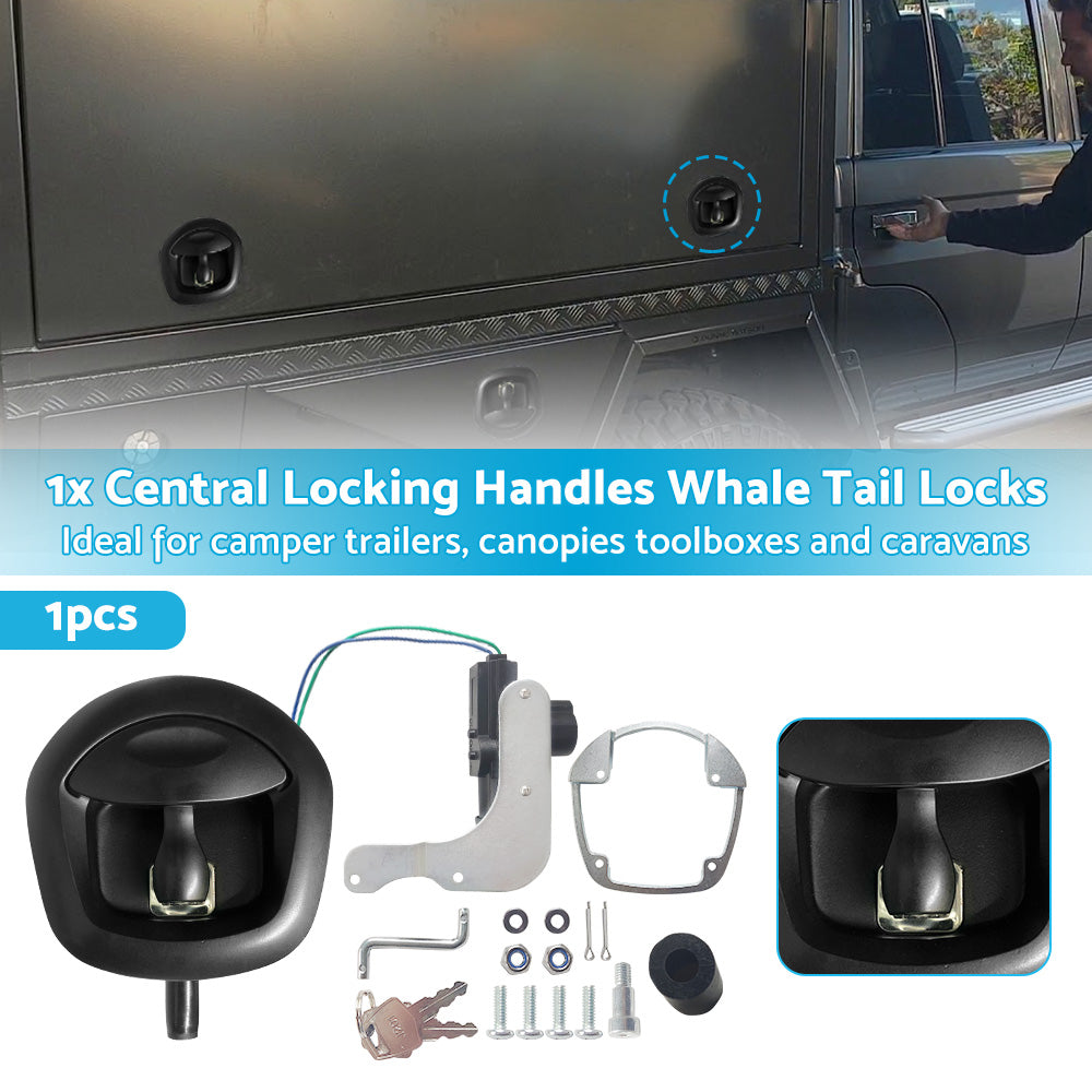 1xCentral Locking Handles Whale Tail Locks Power Operated Black Recessed Folding