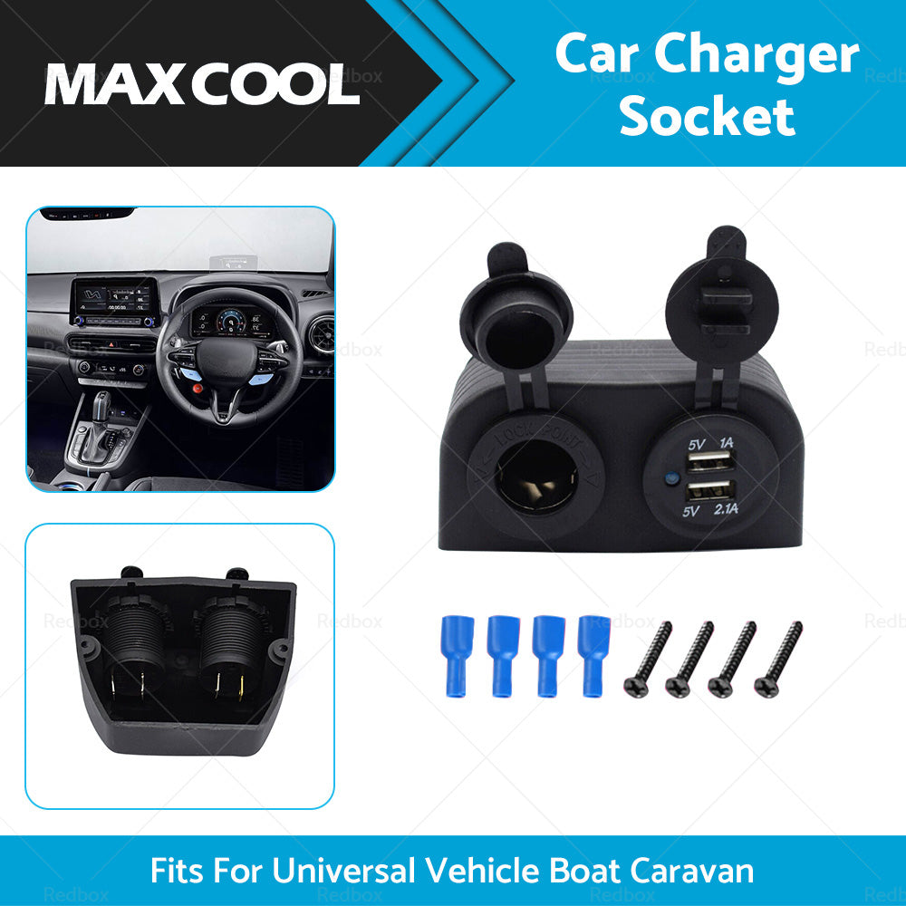 12V Dual USB Port Charger Socket Mount Panel Adapter Fits For Car Boat Caravan