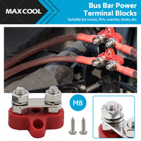 1x Bus Bar M8-M8 2 Post 12V-24V Terminal Blocks Positive Distribution 150A Red