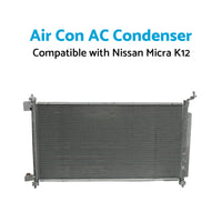{{ Air Con AC Condenser Suitable for Nissan Micra K12 07/2007-08/2010 650mm 16mm }} - Buy Car Parts Online at {{ Kaka Auto Parts }}.