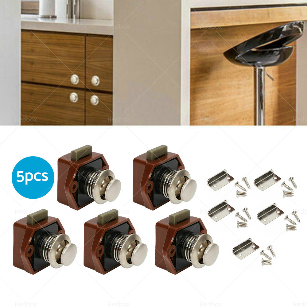 5x Push Button Latch Knob Catch Lock For Drawer Cupboard Door Caravan Cabinet