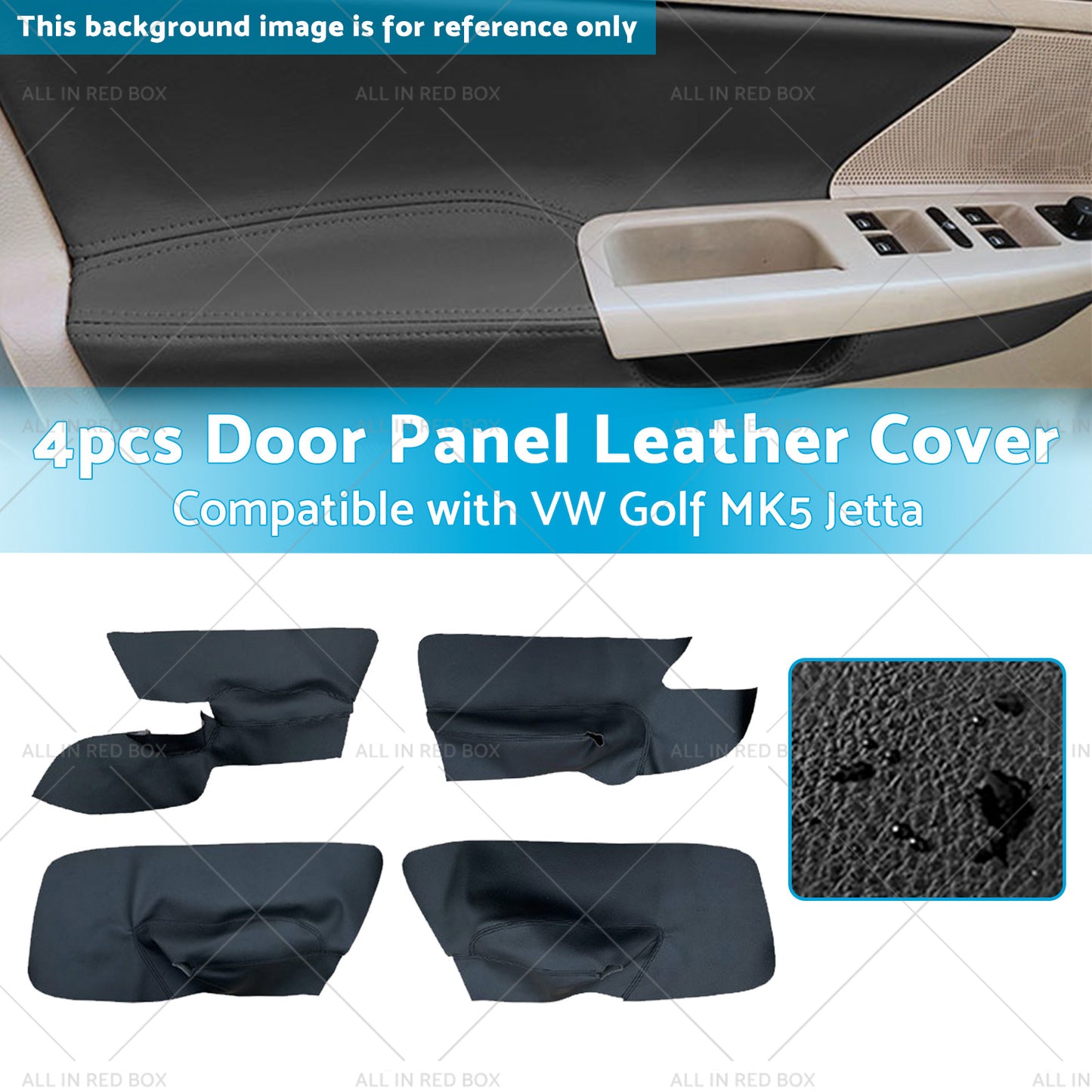 4PCS Black Leather LH RH Door Armrest Panel Cover Suitable For VW Jetta Golf MK5