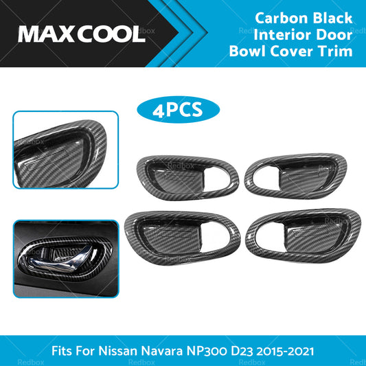 Carbon Black Interior Door Bowl Cover Trim Fit For Nissan Navara NP300 2015-2021