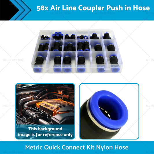 58pcs Air Line Coupler Push in Hose Joiner Metric Quick Connect Kit Nylon Hose