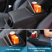 Center Console Leather Armrest Support Elbow Rest Extender Organizer Cup Holder