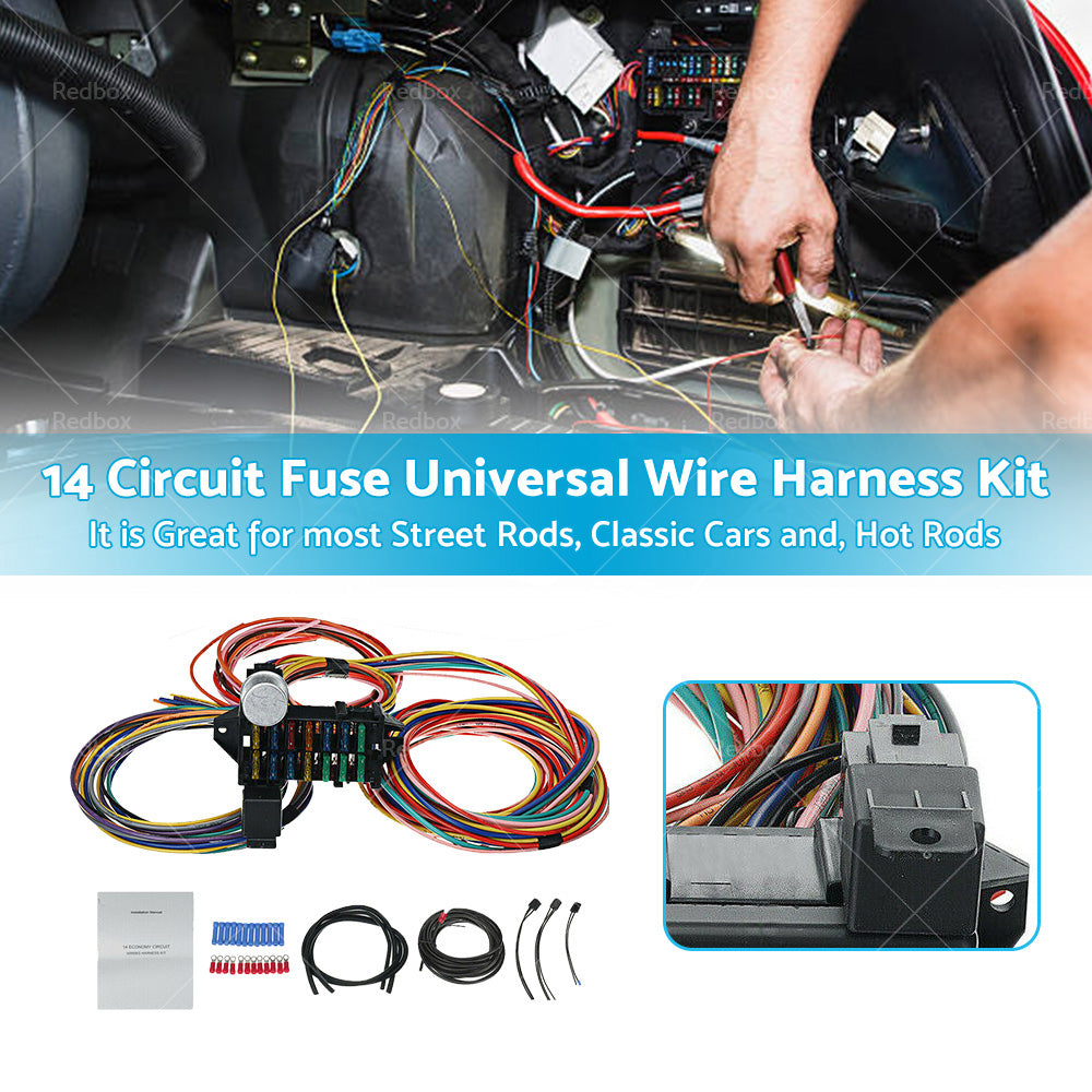 14 Circuit Wiring Harness Street Hot Rat Rod Custom Universal Wire Kit