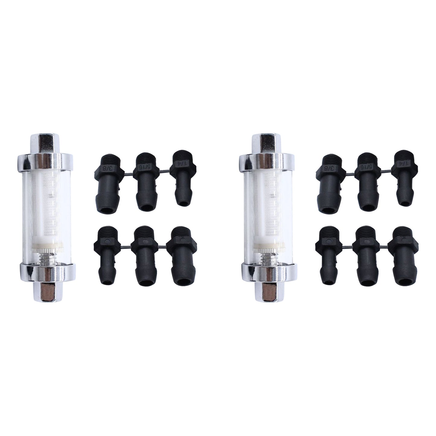 2x Reusable Washable Fuel Filter Chrome Glass Inline Suitablefor 1 4inch 5 16inch 3 8inch