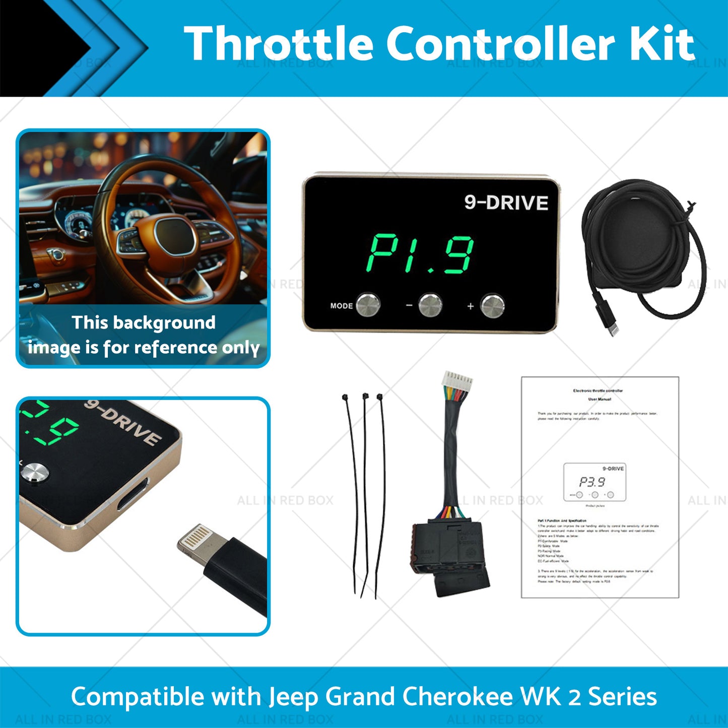 Suitable for Jeep Grand Cherokee WK2 11-21 Black EVC Throttle Controller Kit