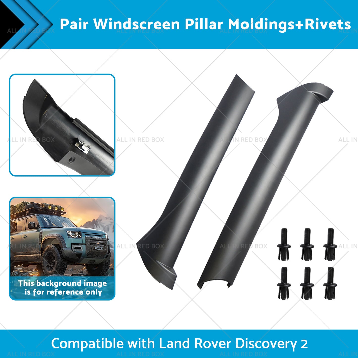 Pair Windscreen Pillar MoldingsRivets Suitable for 99-04 Land Rover Discovery 2